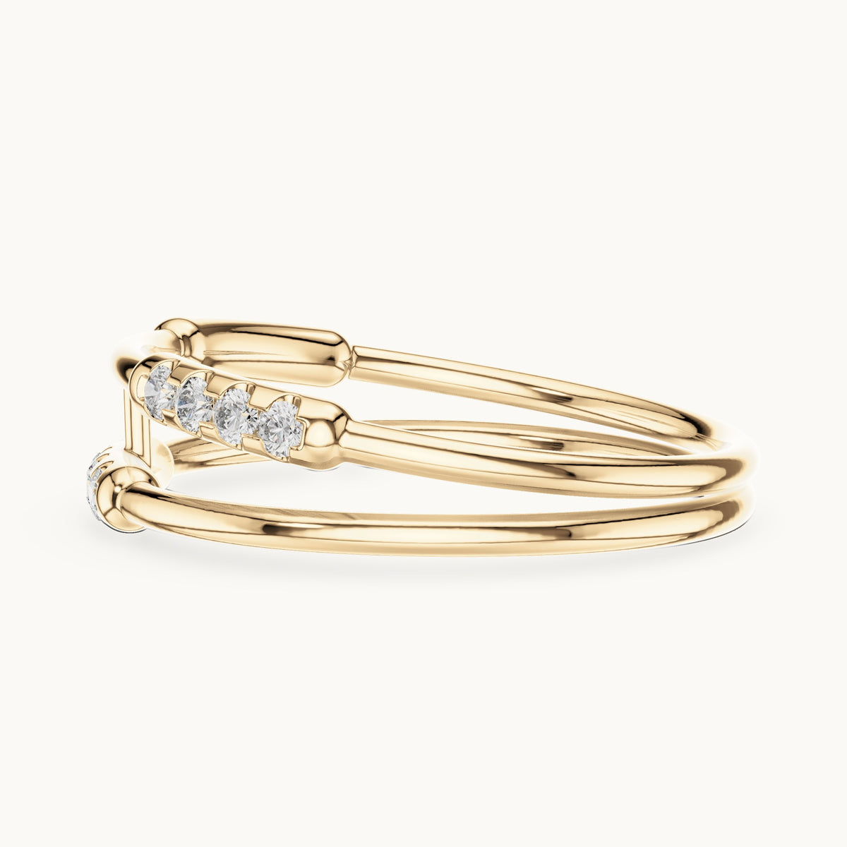 Round lab-grown diamond double band pave bar ring in yellow gold, 0.144 CT TW, view 3