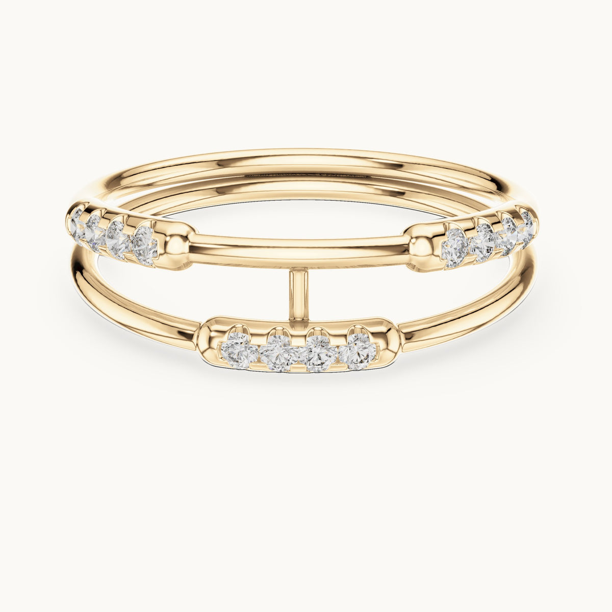 Round lab-grown diamond double band pave bar ring in yellow gold, 0.144 CT TW, view 4
