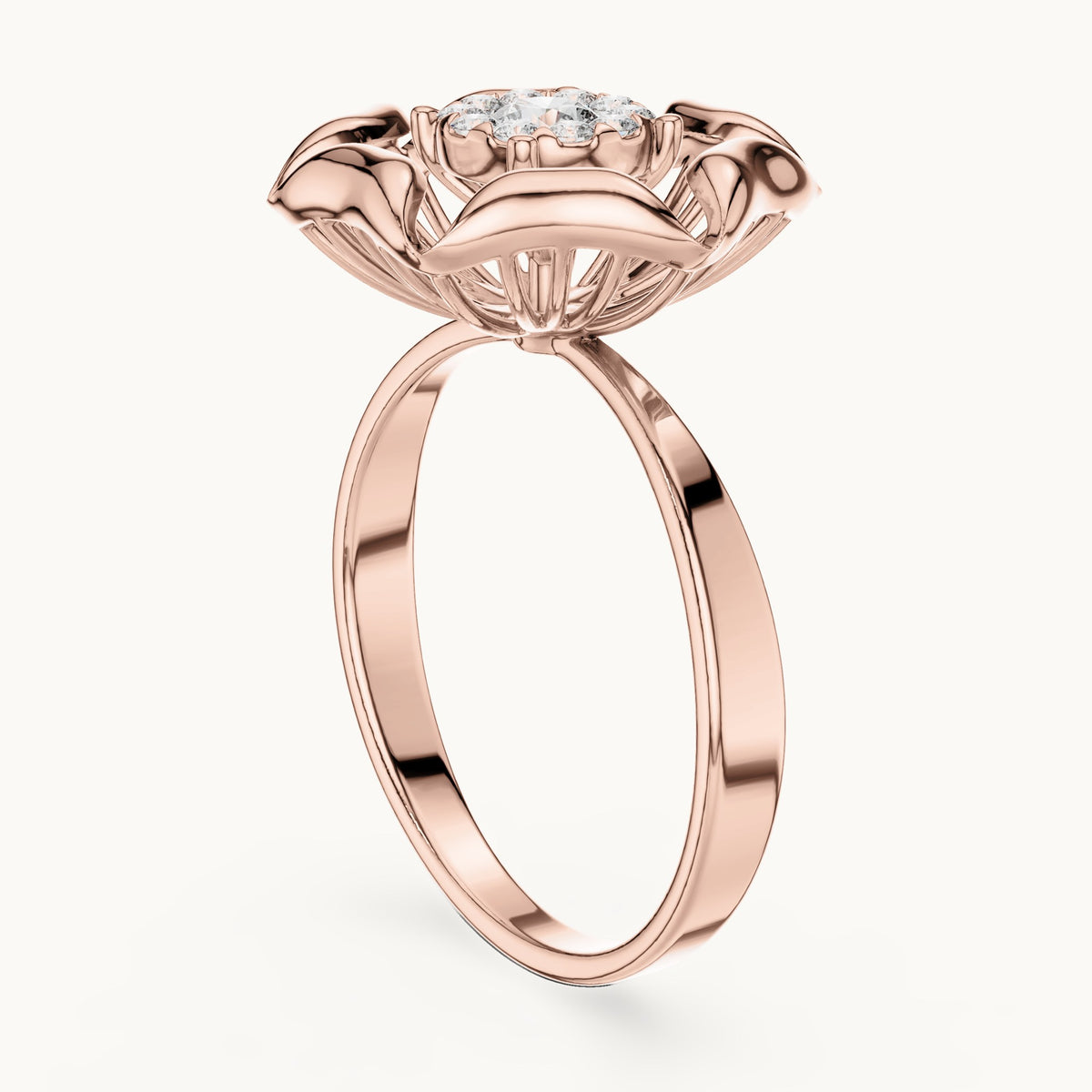 Round lab-grown diamond flower ring in rose gold, 0.266 CT TW, view 1