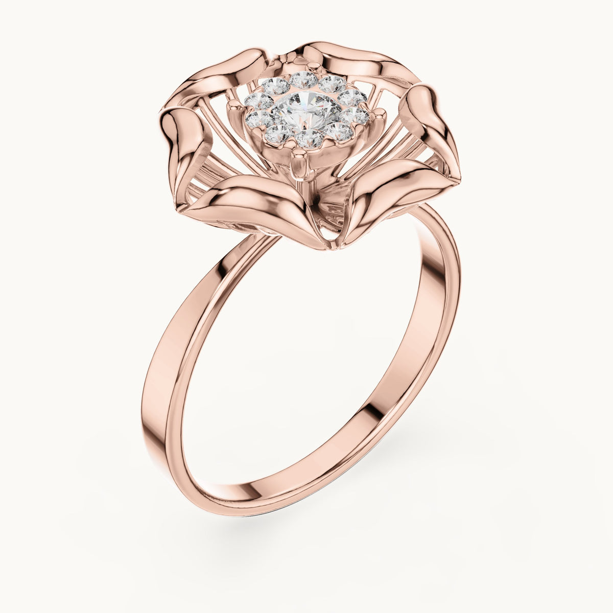 Round lab-grown diamond flower ring in rose gold, 0.266 CT TW, view 2