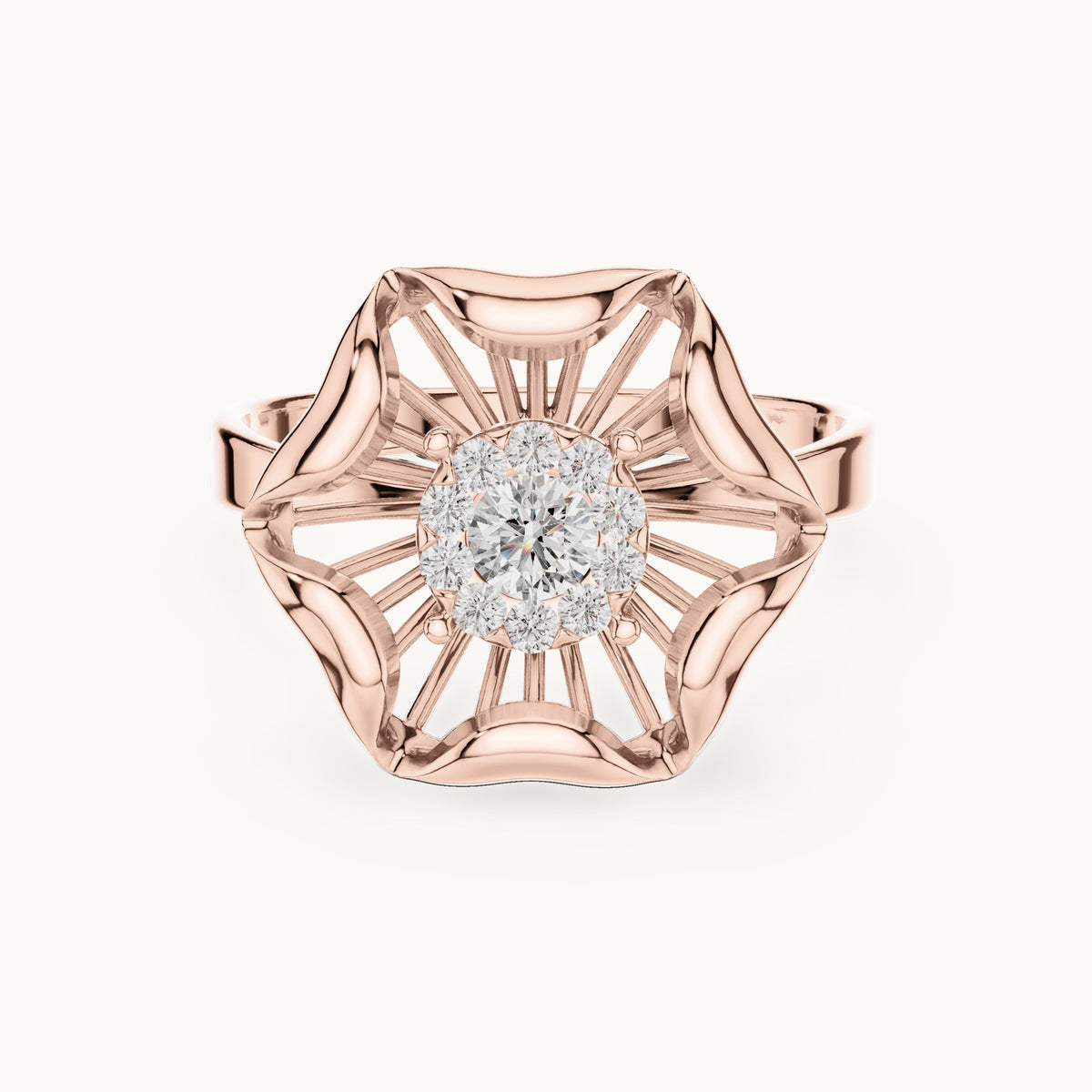 Round lab-grown diamond flower ring in rose gold, 0.266 CT TW, view 4