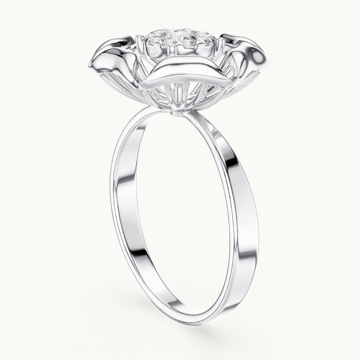 Round lab-grown diamond flower ring in white gold, 0.266 CT TW, view 1