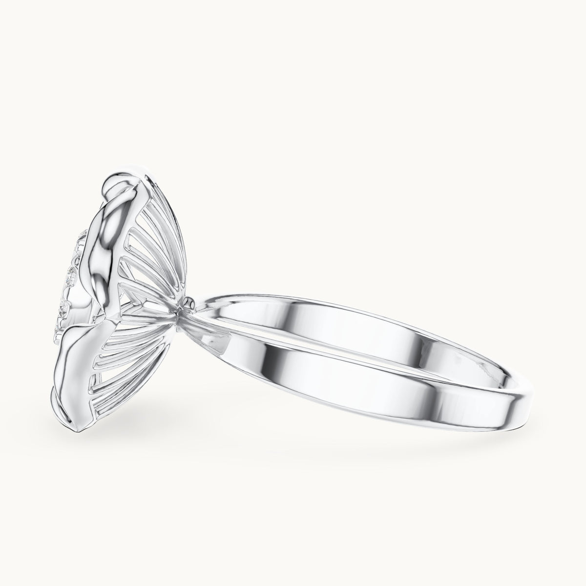 Round lab-grown diamond flower ring in white gold, 0.266 CT TW, view 3