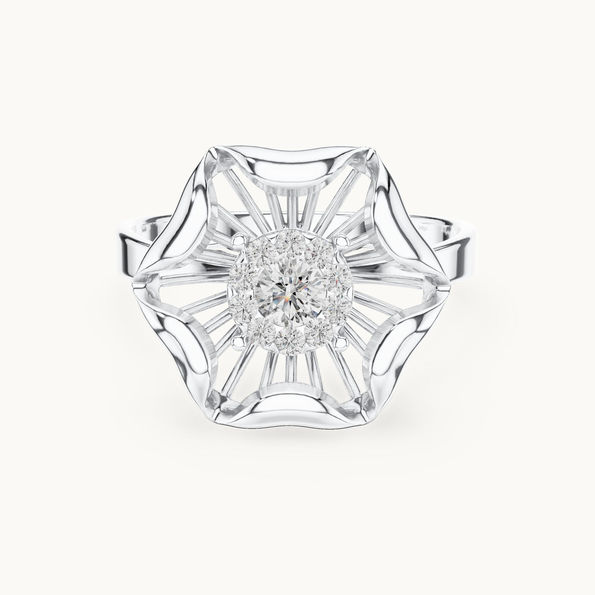 Round lab-grown diamond flower ring in white gold, 0.266 CT TW, view 4