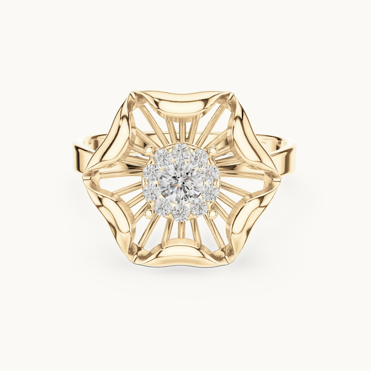 Round lab-grown diamond flower ring in yellow gold, 0.266 CT TW, view 4