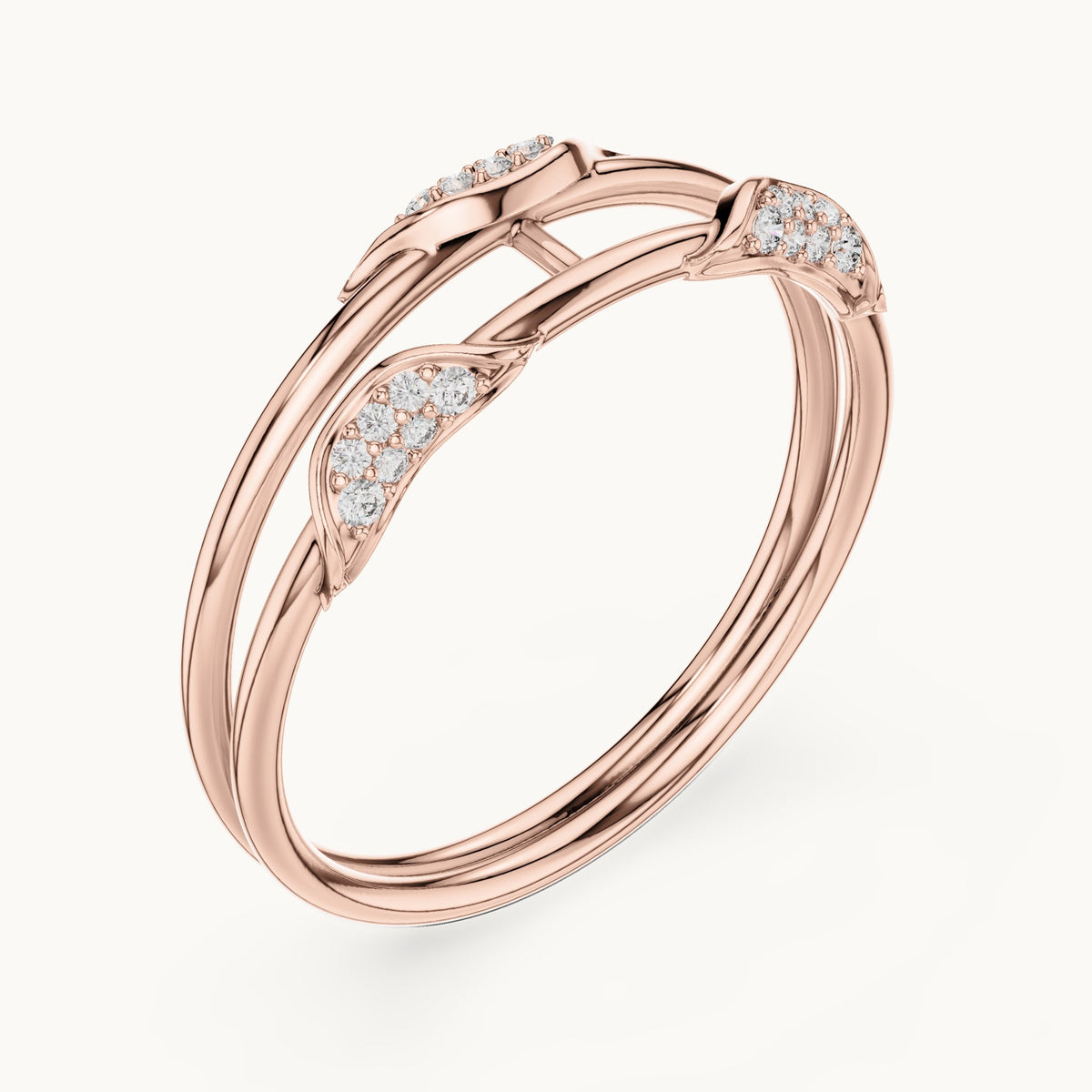 Round lab-grown diamond triple band pave ring in rose gold, 0.073 CT TW, view 2