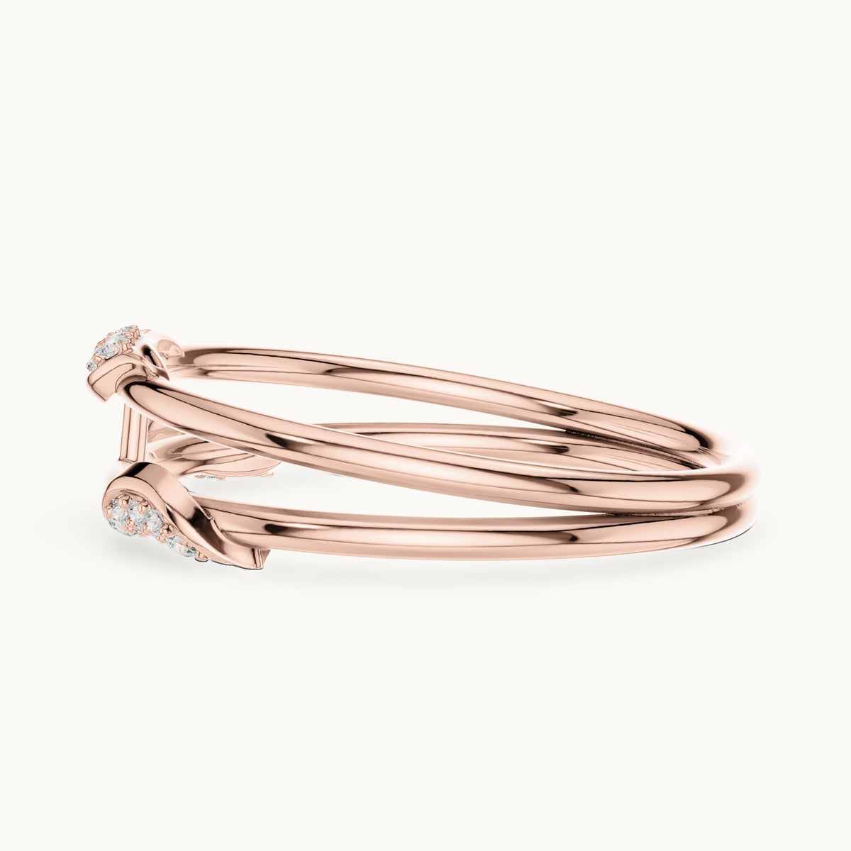 Round lab-grown diamond triple band pave ring in rose gold, 0.073 CT TW, view 3