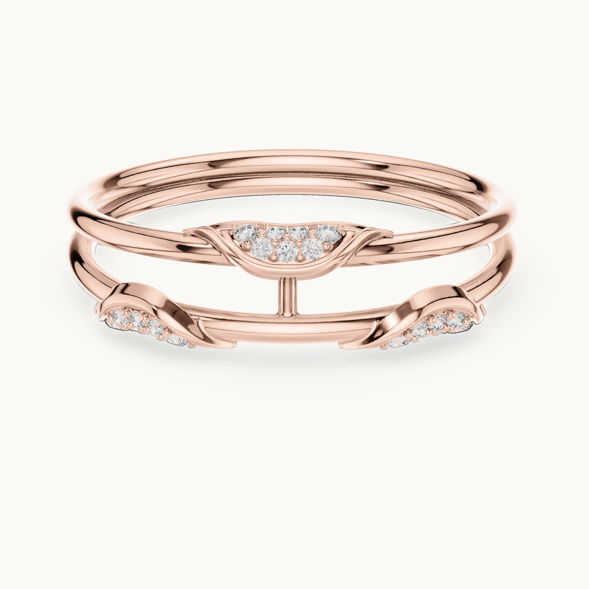 Round lab-grown diamond triple band pave ring in rose gold, 0.073 CT TW, view 4