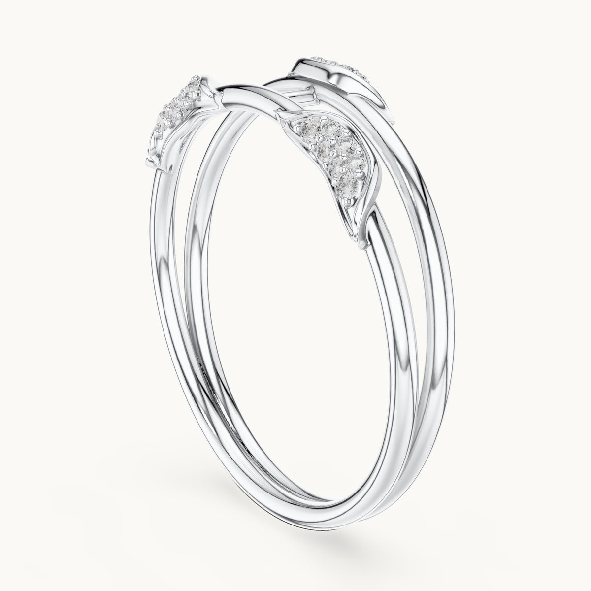 Round lab-grown diamond triple band pave ring in white gold, 0.073 CT TW, view 1