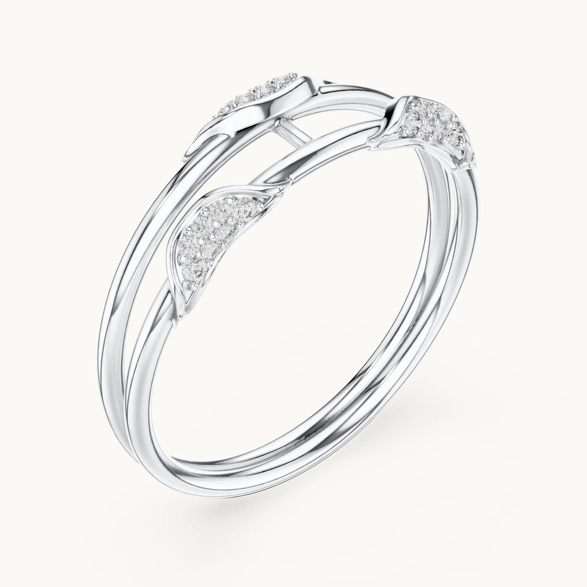 Round lab-grown diamond triple band pave ring in white gold, 0.073 CT TW, view 2