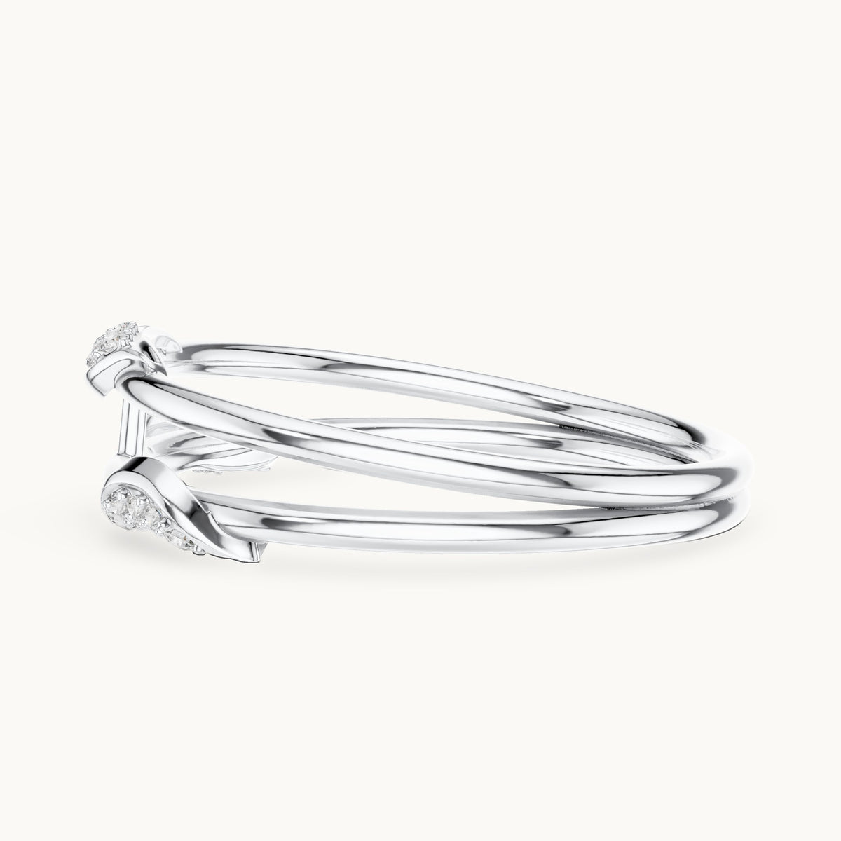 Round lab-grown diamond triple band pave ring in white gold, 0.073 CT TW, view 3