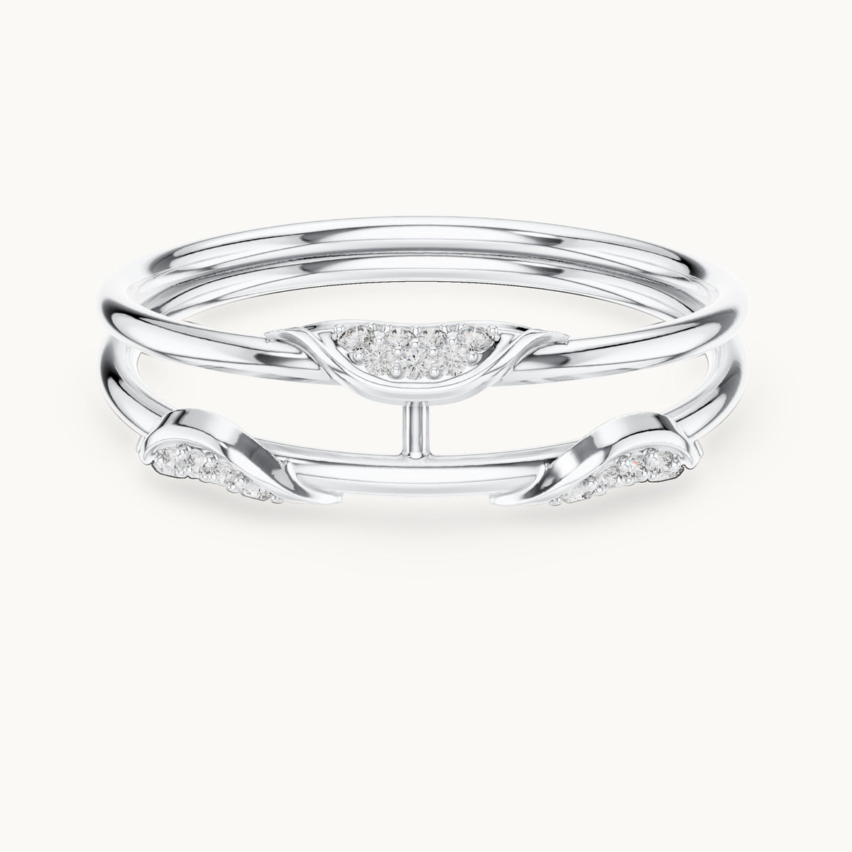 Round lab-grown diamond triple band pave ring in white gold, 0.073 CT TW, view 4