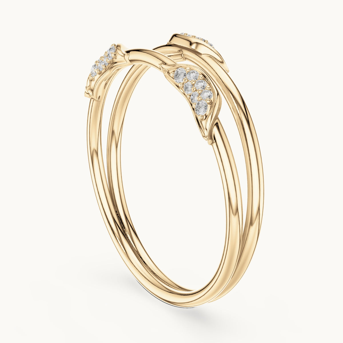 Round lab-grown diamond triple band pave ring in yellow gold, 0.073 CT TW, view 1