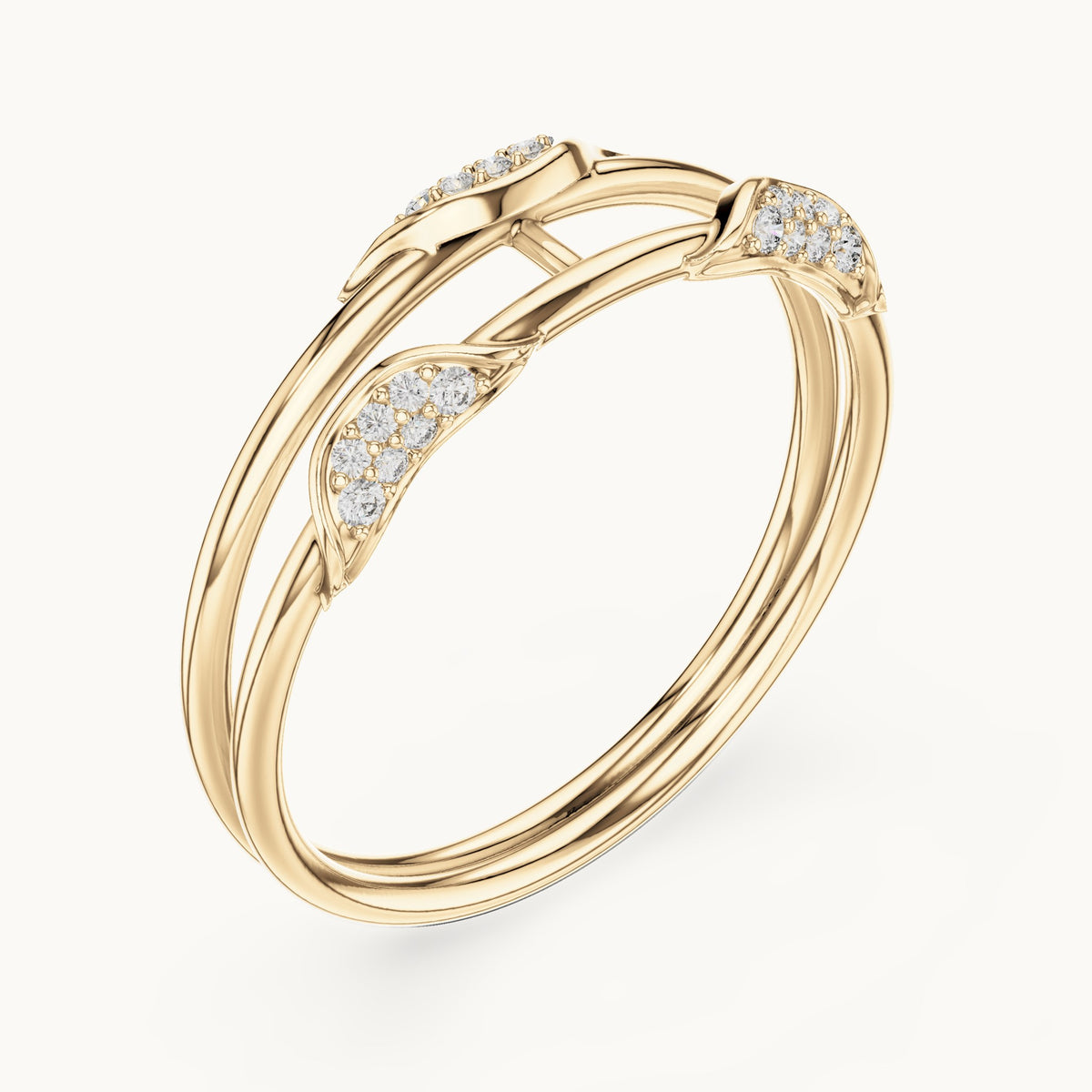 Round lab-grown diamond triple band pave ring in yellow gold, 0.073 CT TW, view 2