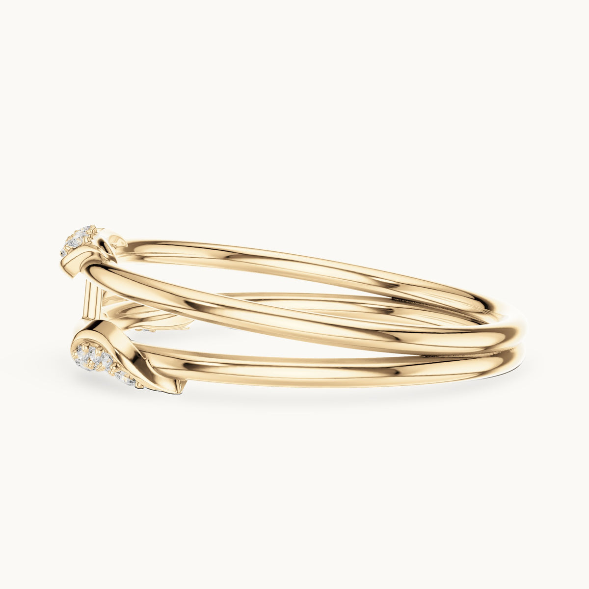 Round lab-grown diamond triple band pave ring in yellow gold, 0.073 CT TW, view 3