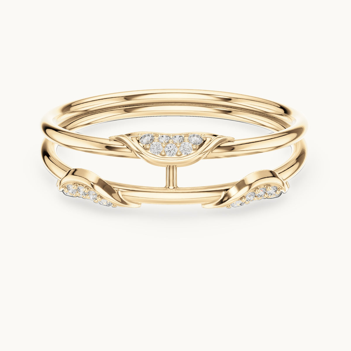 Round lab-grown diamond triple band pave ring in yellow gold, 0.073 CT TW, view 4
