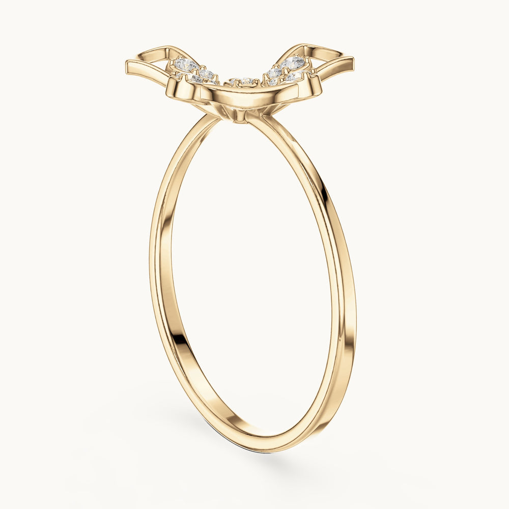 Round lab-grown diamond open flower frame ring in yellow gold, 0.085 CT TW, view 1
