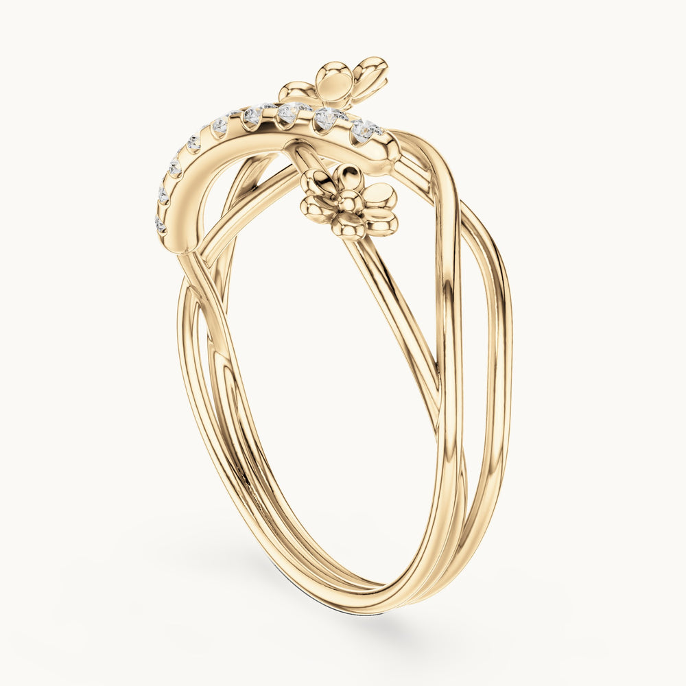 Round lab-grown diamond crossover flower pave ring in yellow gold, 0.108 CT TW, view 1