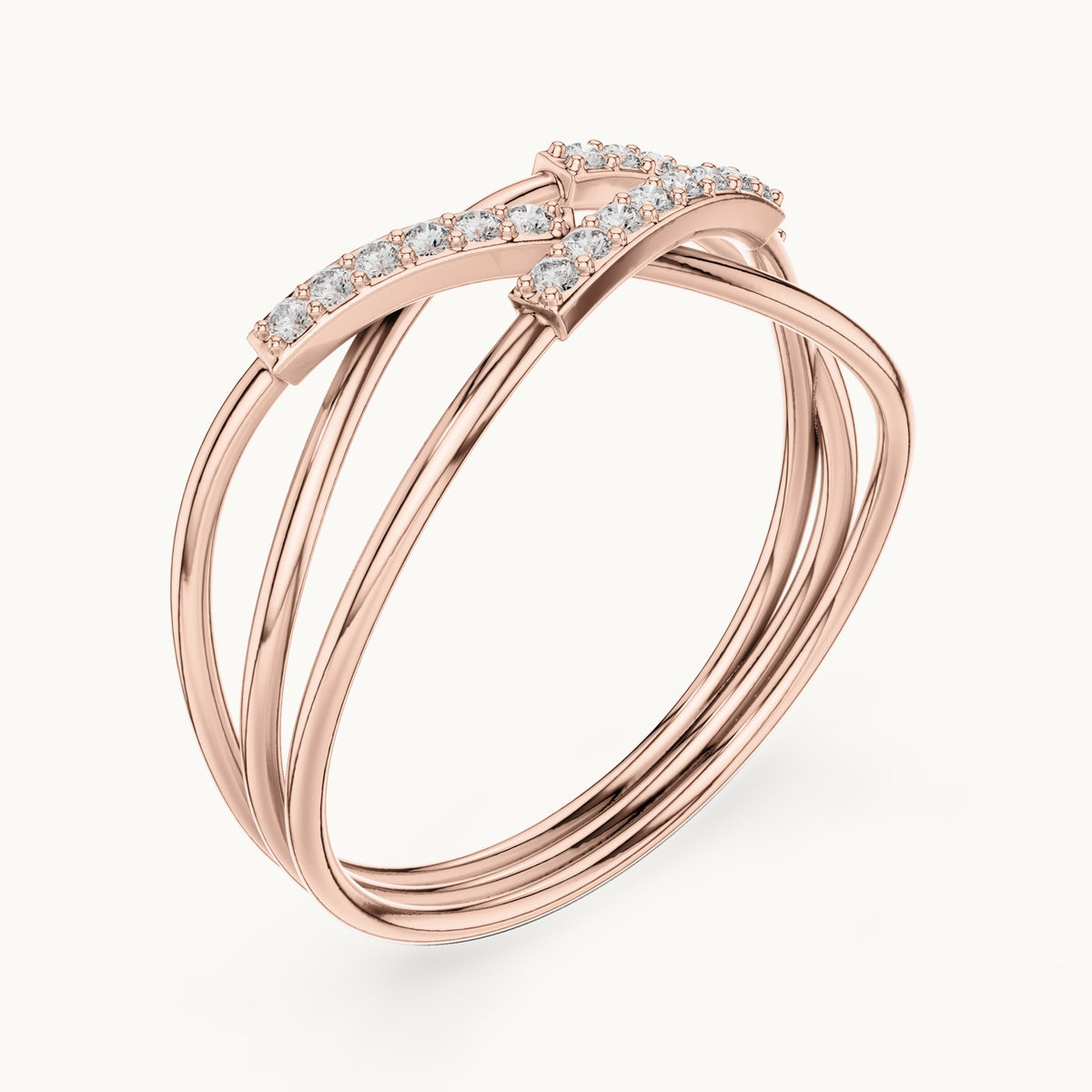 Round lab-grown diamond crossover pavé ring in rose gold, 0.10 CT TW, view 2