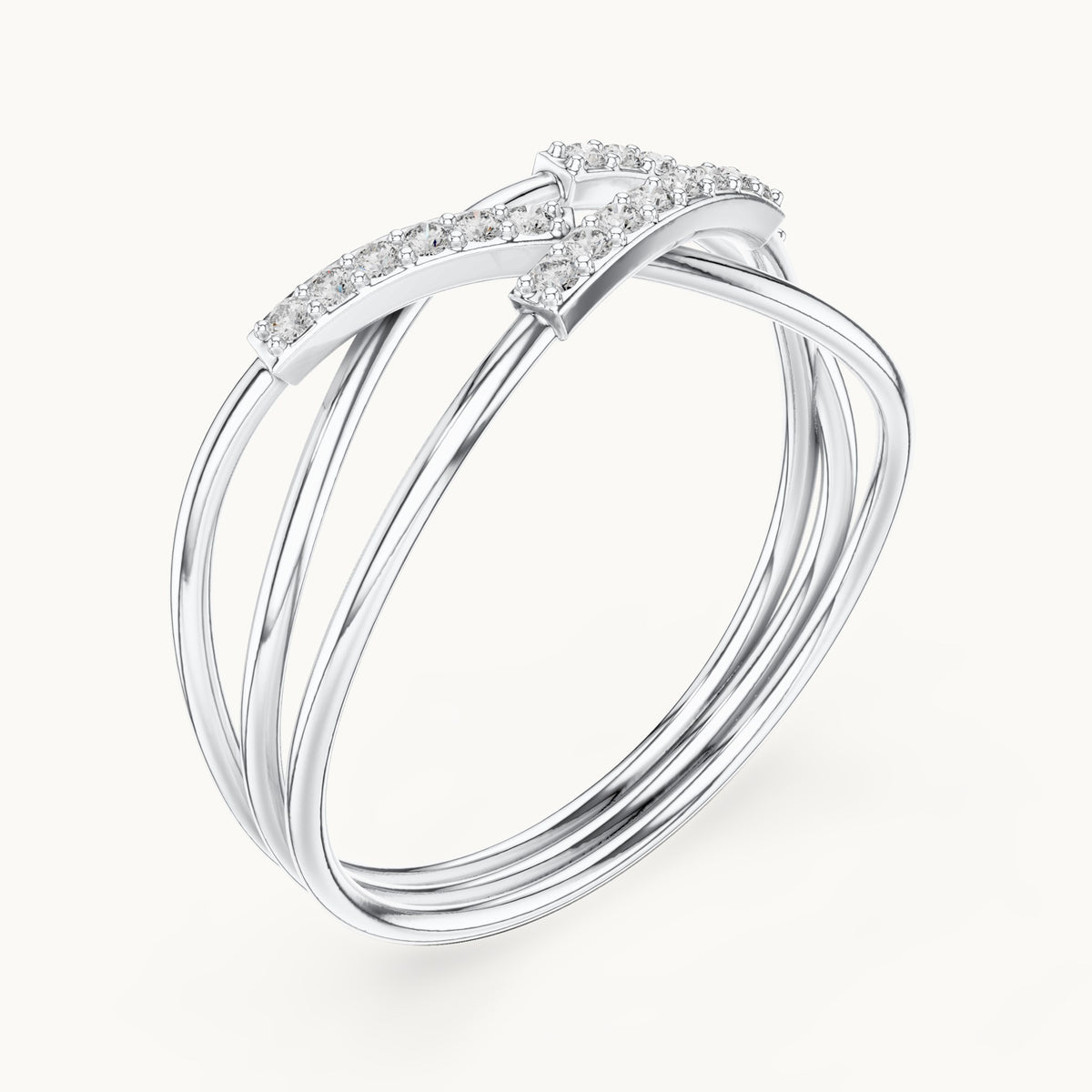Round lab-grown diamond crossover pavé ring in white gold, 0.10 CT TW, view 2