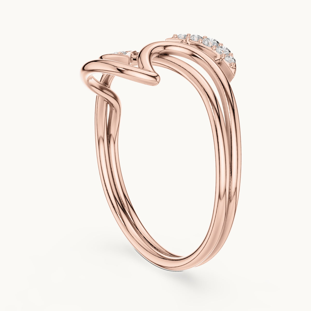 Round lab-grown diamond crescent swoosh ring in rose gold, 0.049 CT TW, view 1
