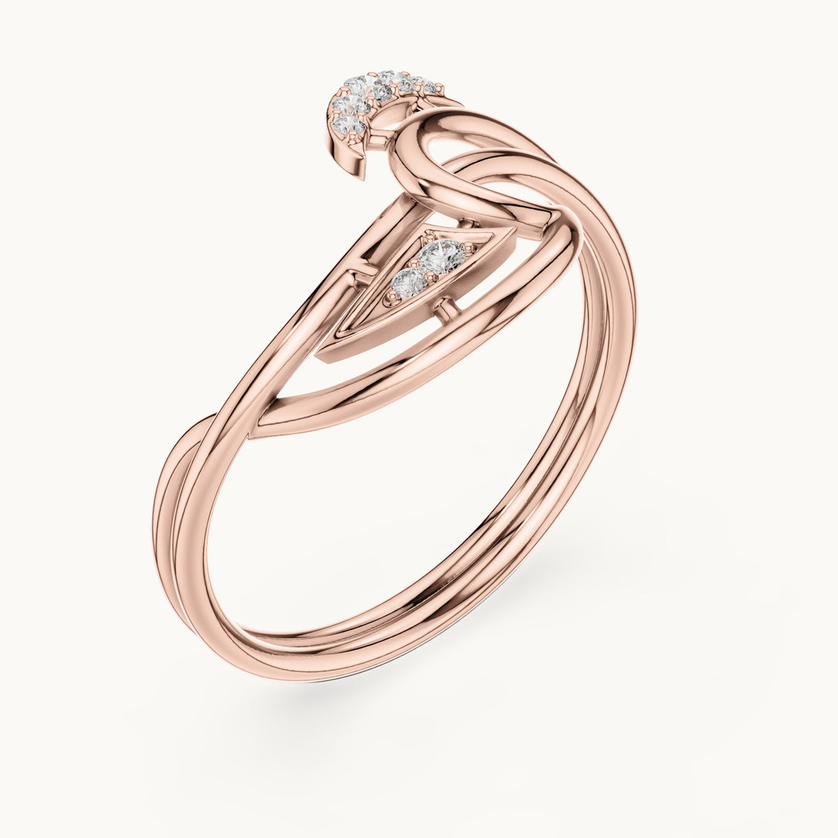 Round lab-grown diamond crescent swoosh ring in rose gold, 0.049 CT TW, view 2