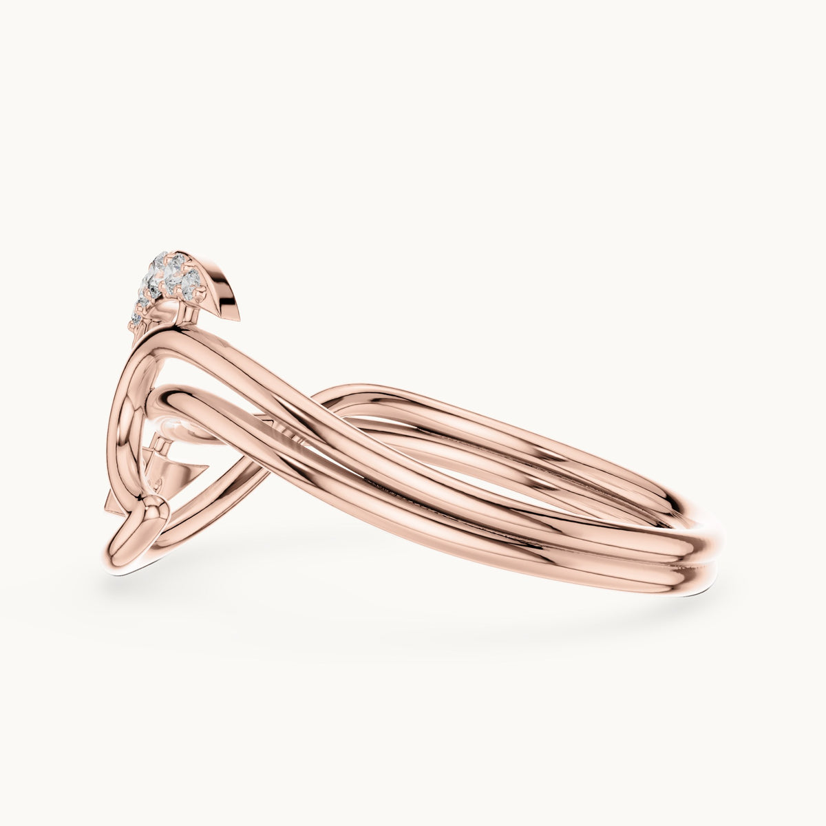 Round lab-grown diamond crescent swoosh ring in rose gold, 0.049 CT TW, view 3
