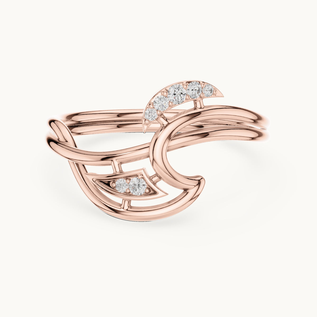 Round lab-grown diamond crescent swoosh ring in rose gold, 0.049 CT TW, view 4