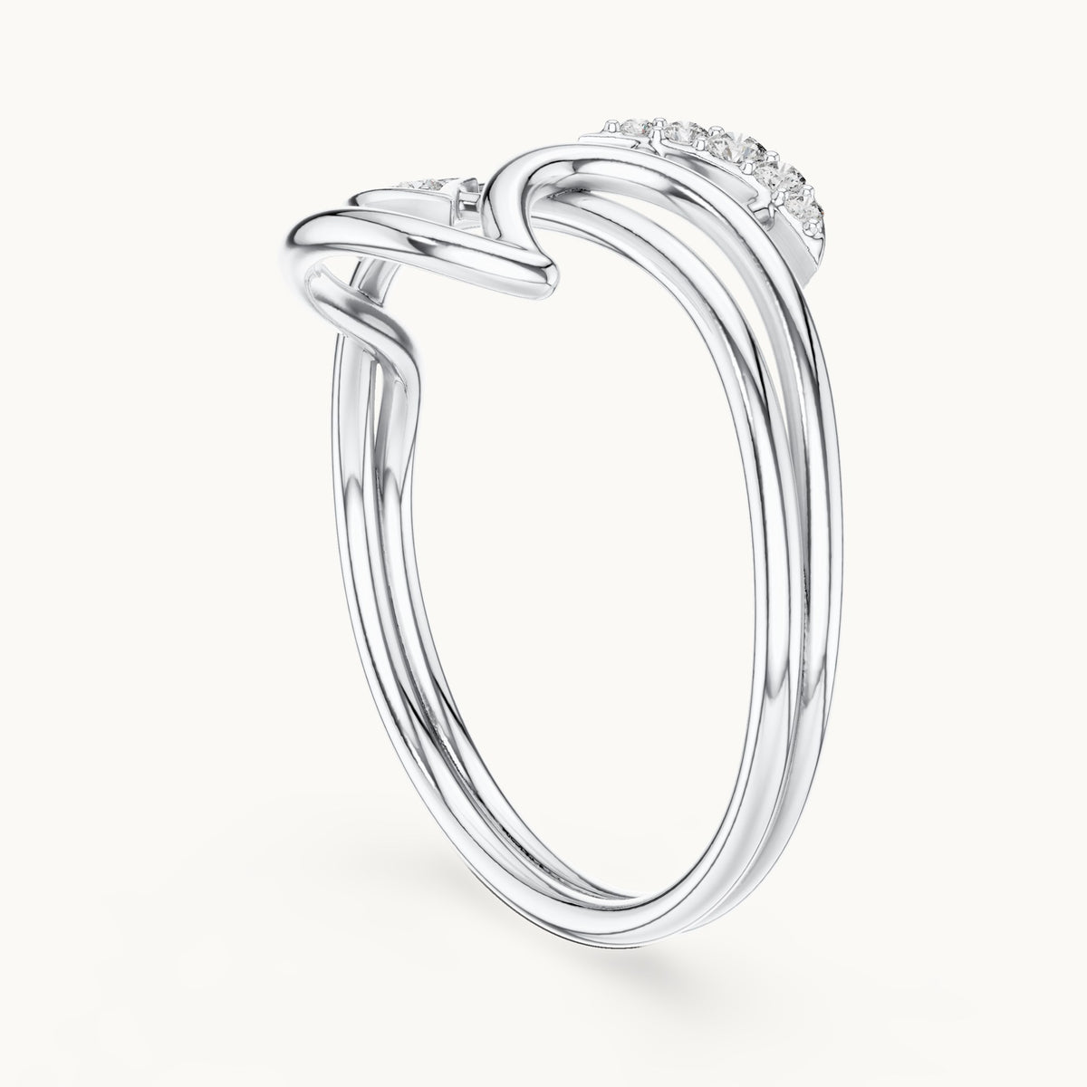 Round lab-grown diamond crescent swoosh ring in white gold, 0.049 CT TW, view 1