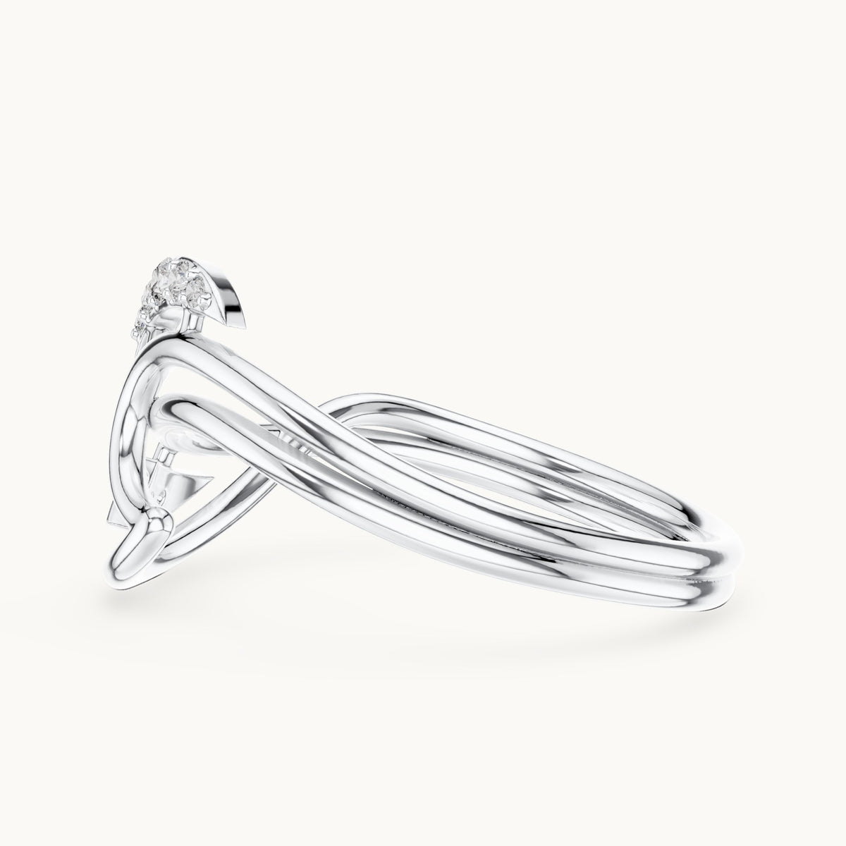 Round lab-grown diamond crescent swoosh ring in white gold, 0.049 CT TW, view 3