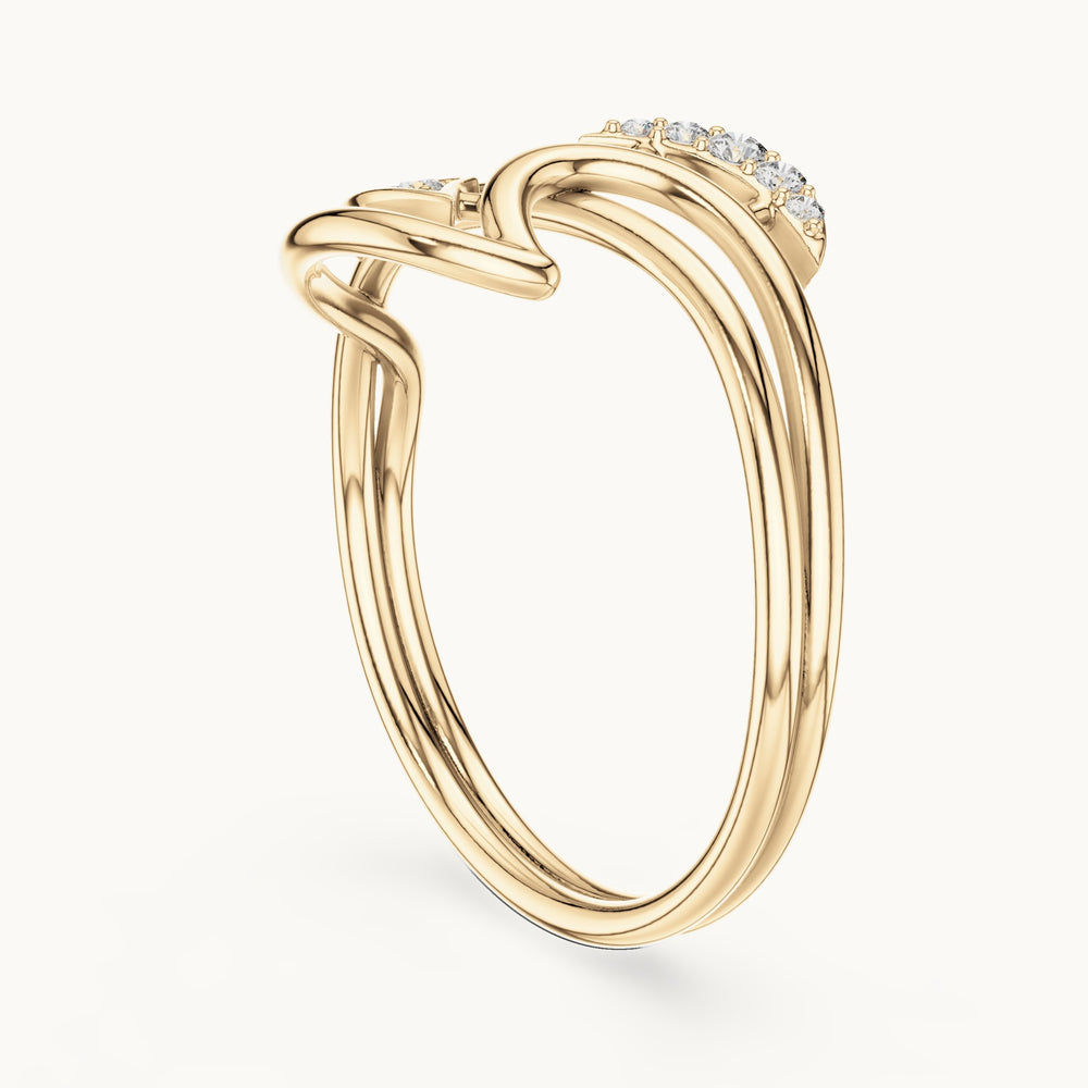Round lab-grown diamond crescent swoosh ring in yellow gold, 0.049 CT TW, view 1