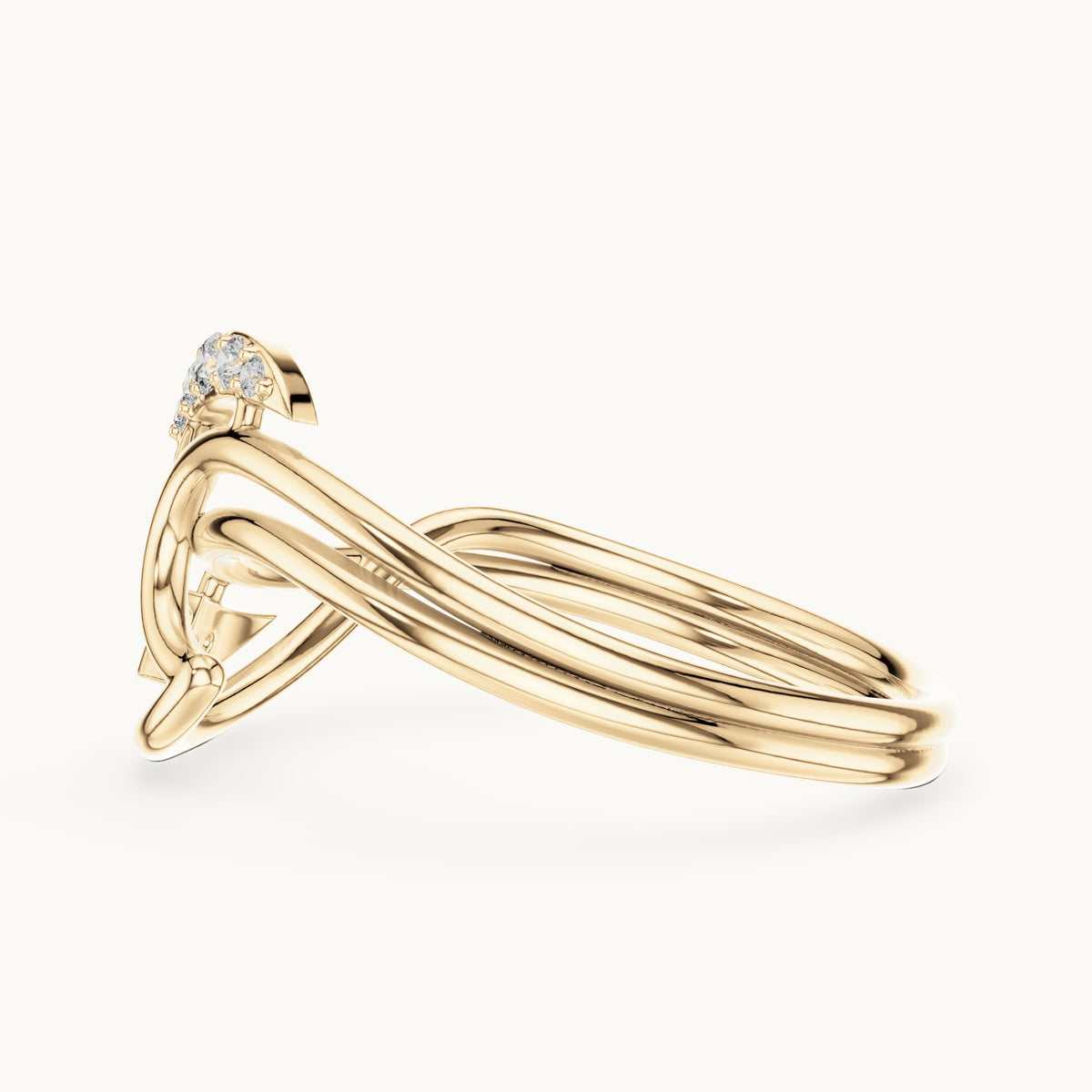Round lab-grown diamond crescent swoosh ring in yellow gold, 0.049 CT TW, view 3