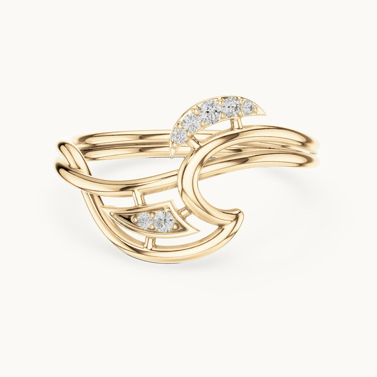 Round lab-grown diamond crescent swoosh ring in yellow gold, 0.049 CT TW, view 4