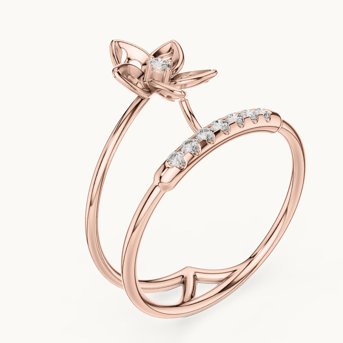 Round lab-grown diamond double band blossom ring in rose gold, 0.104 CT TW, view 2