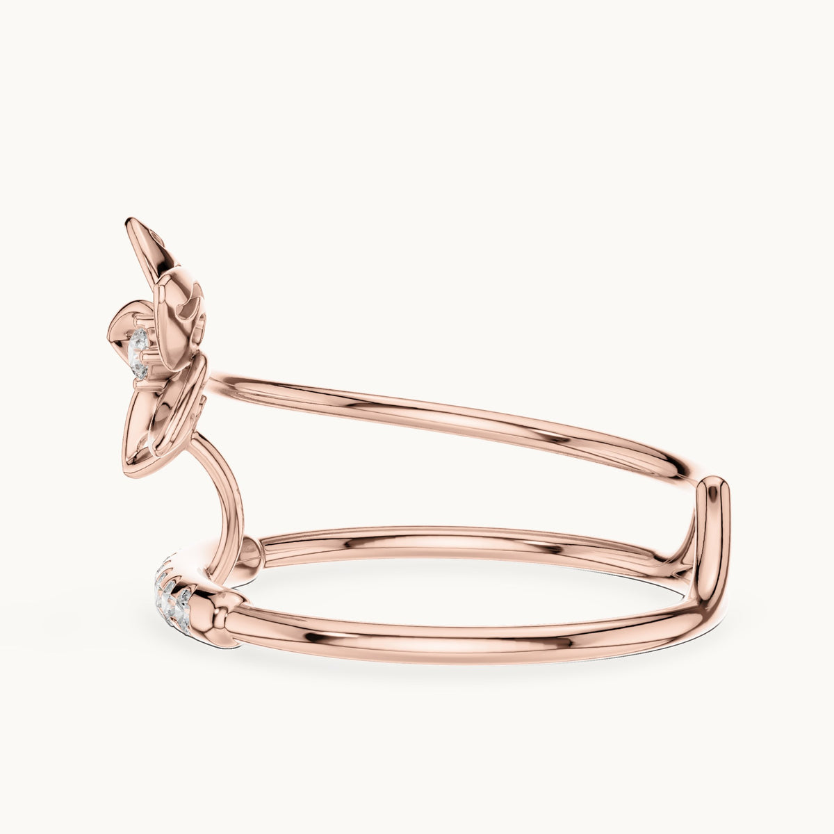 Round lab-grown diamond double band blossom ring in rose gold, 0.104 CT TW, view 3