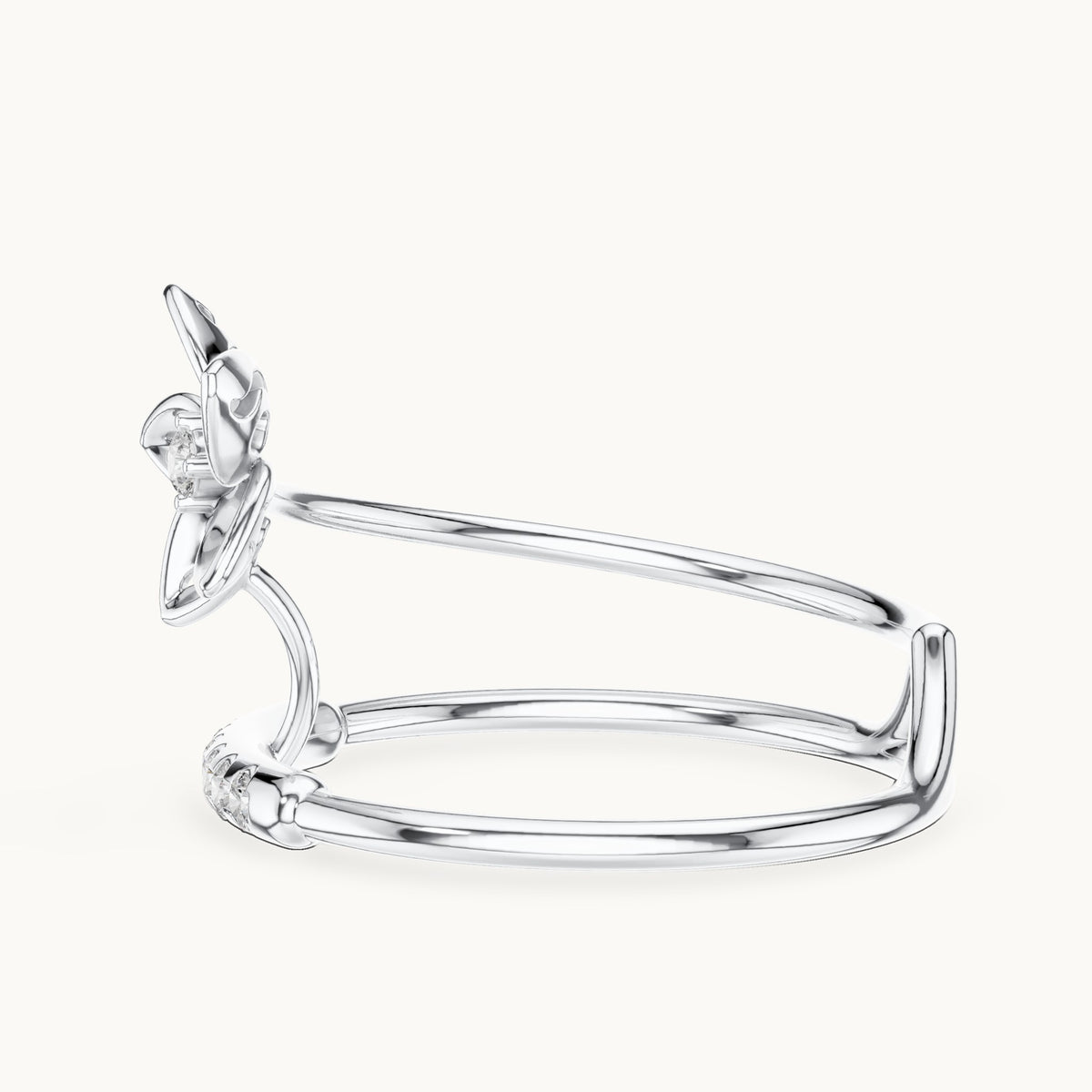 Round lab-grown diamond double band blossom ring in white gold, 0.104 CT TW, view 3