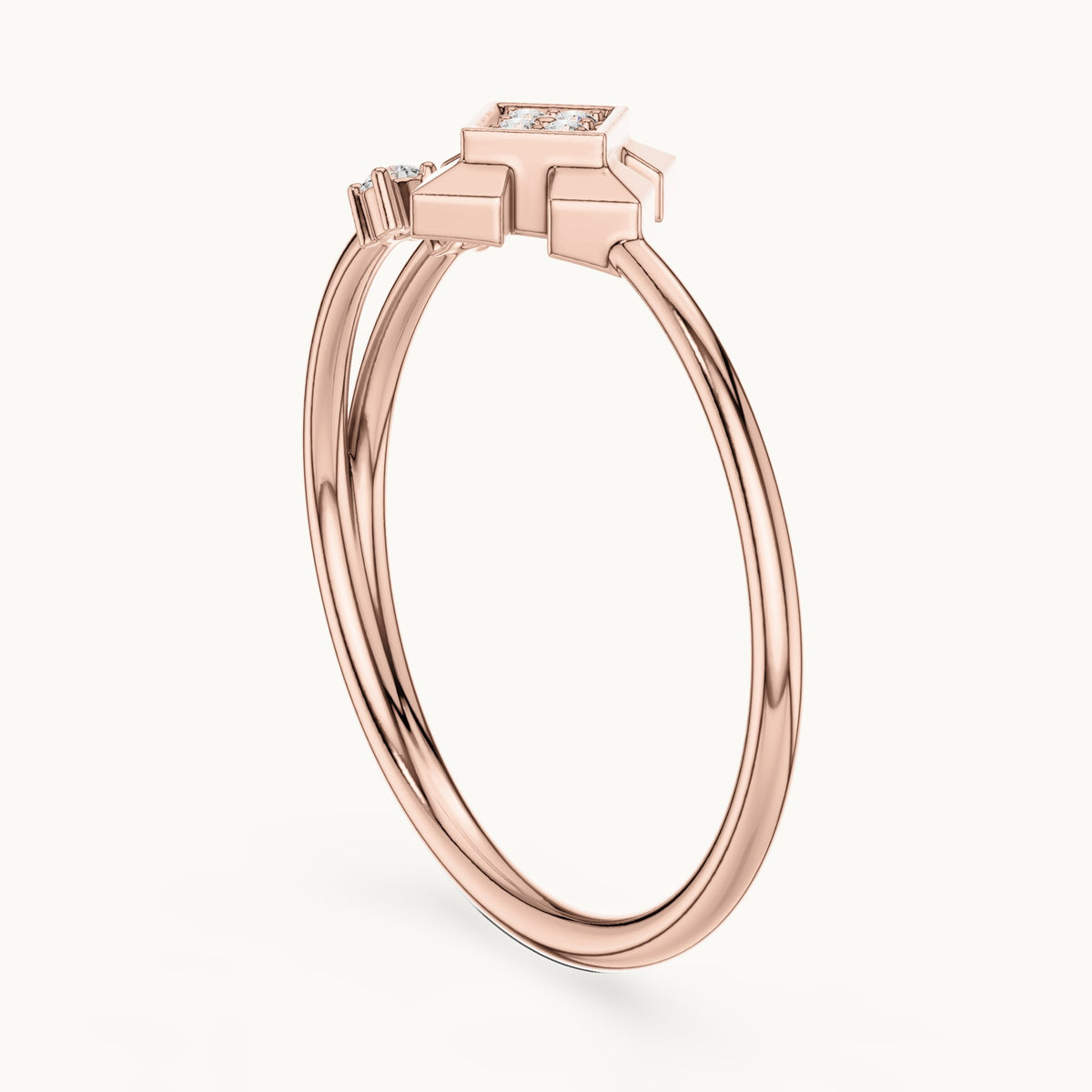 Round lab-grown diamond geometric star frame ring in rose gold, 0.05 CT TW, view 1
