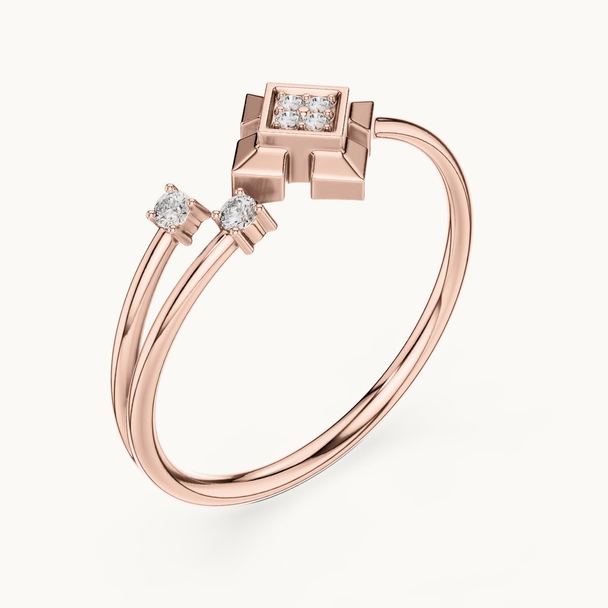 Round lab-grown diamond geometric star frame ring in rose gold, 0.05 CT TW, view 2