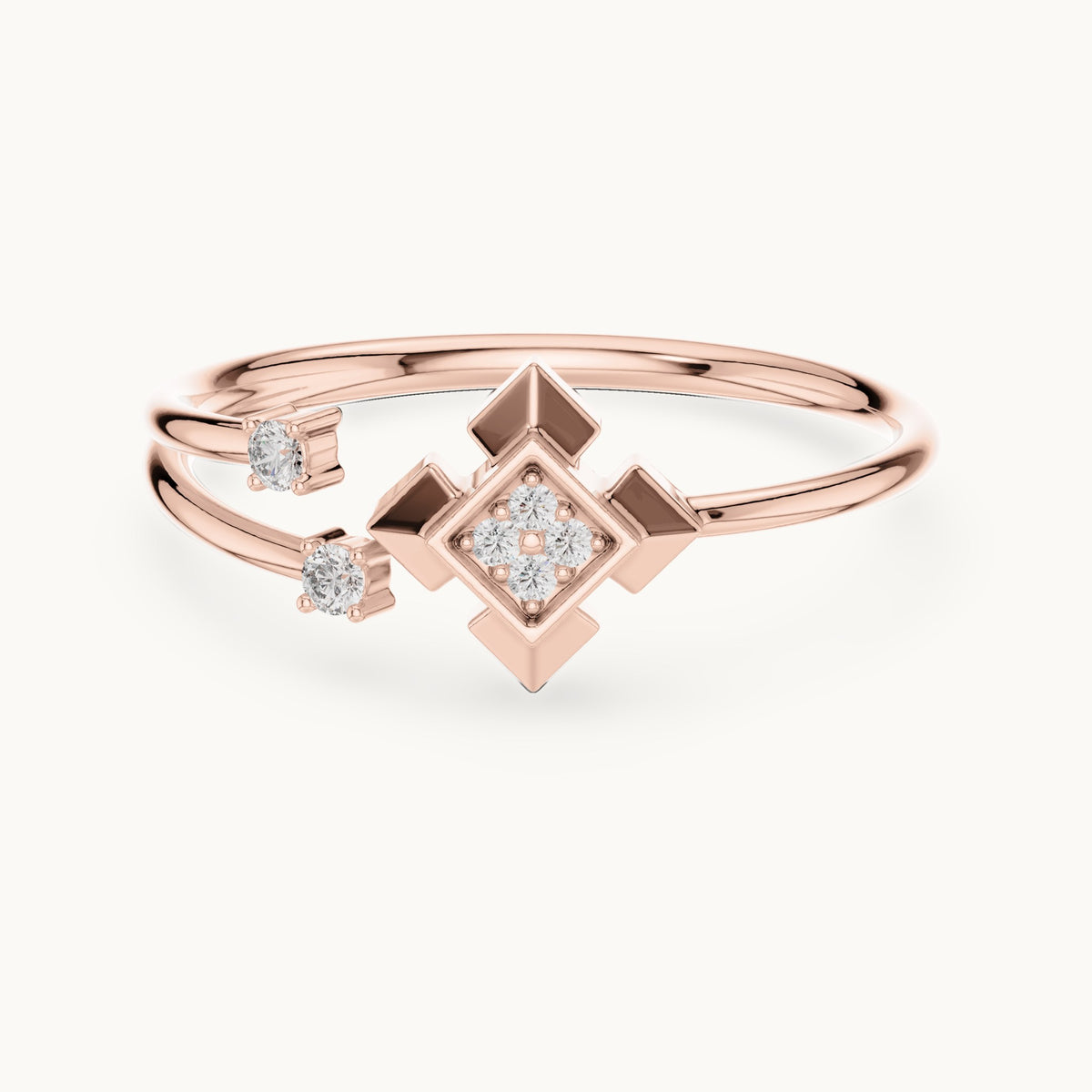 Round lab-grown diamond geometric star frame ring in rose gold, 0.05 CT TW, view 4