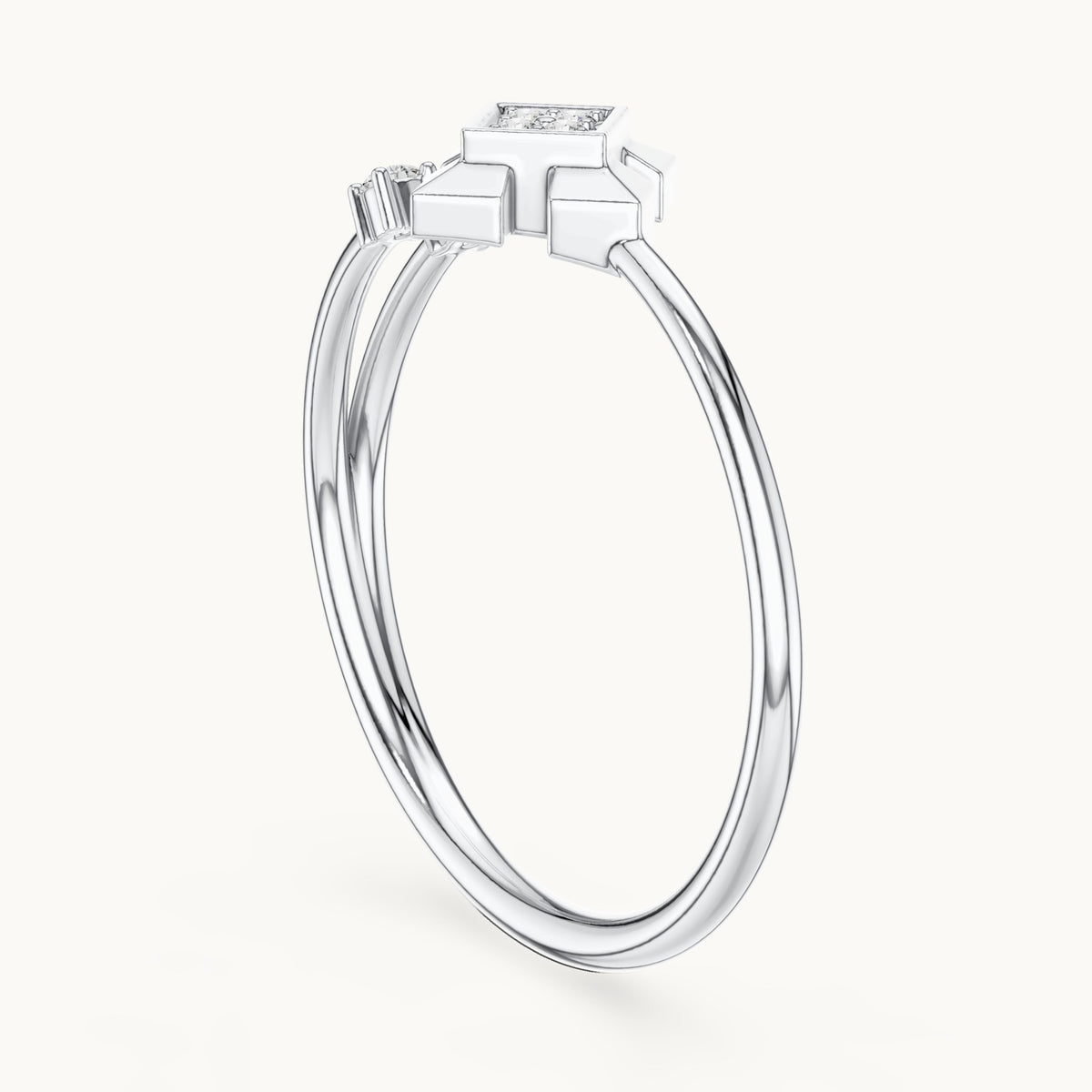 Round lab-grown diamond geometric star frame ring in white gold, 0.05 CT TW, view 1
