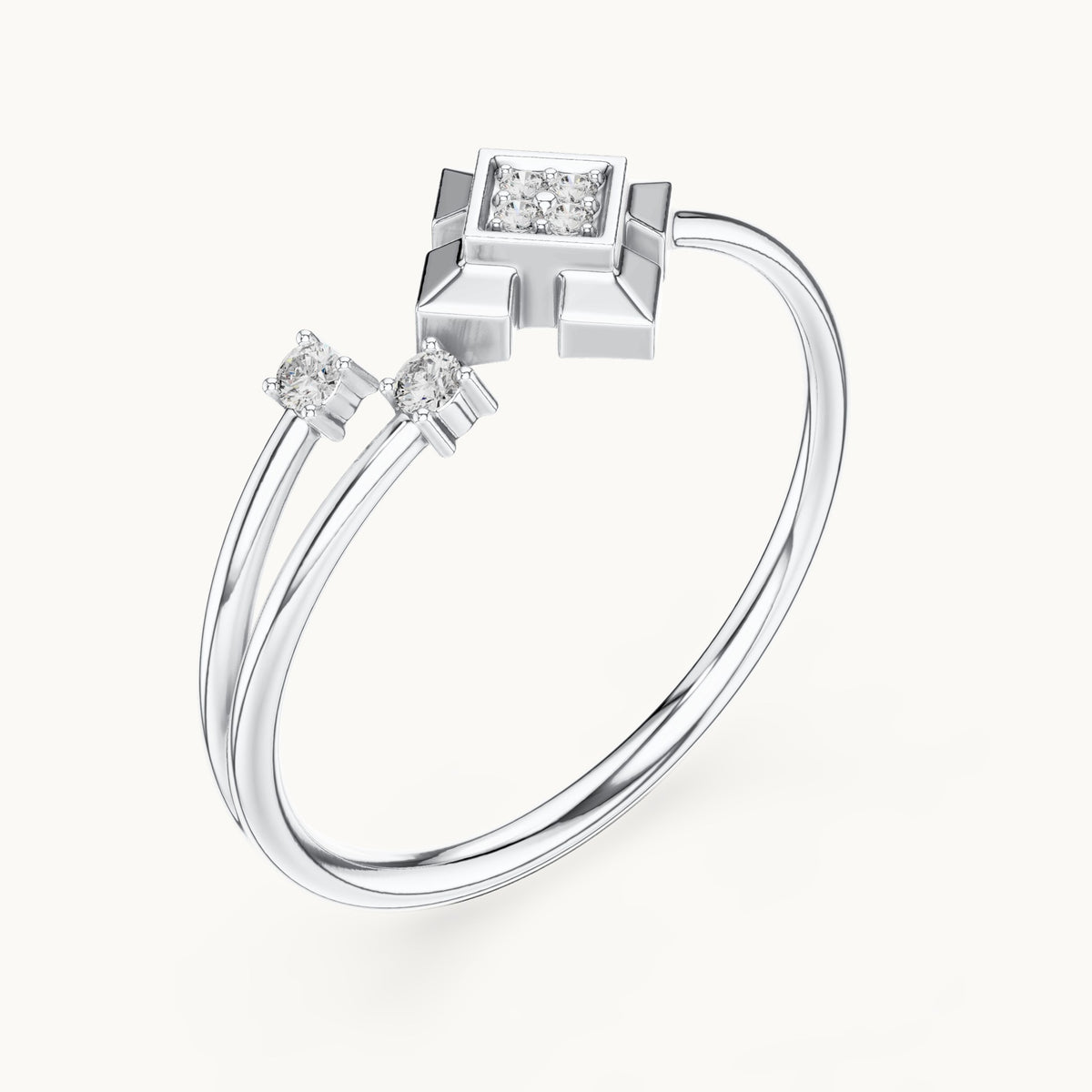 Round lab-grown diamond geometric star frame ring in white gold, 0.05 CT TW, view 2