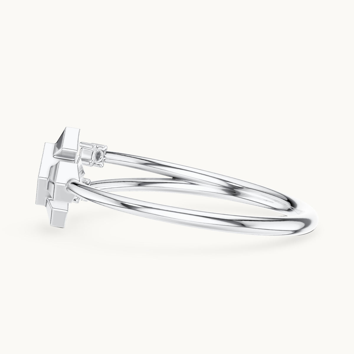 Round lab-grown diamond geometric star frame ring in white gold, 0.05 CT TW, view 3