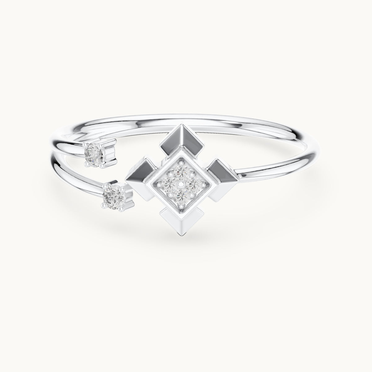 Round lab-grown diamond geometric star frame ring in white gold, 0.05 CT TW, view 4