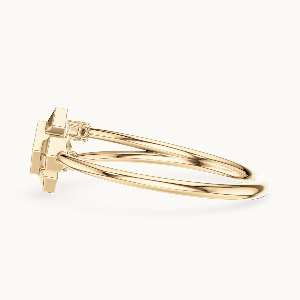 Round lab-grown diamond geometric star frame ring in yellow gold, 0.05 CT TW, view 3