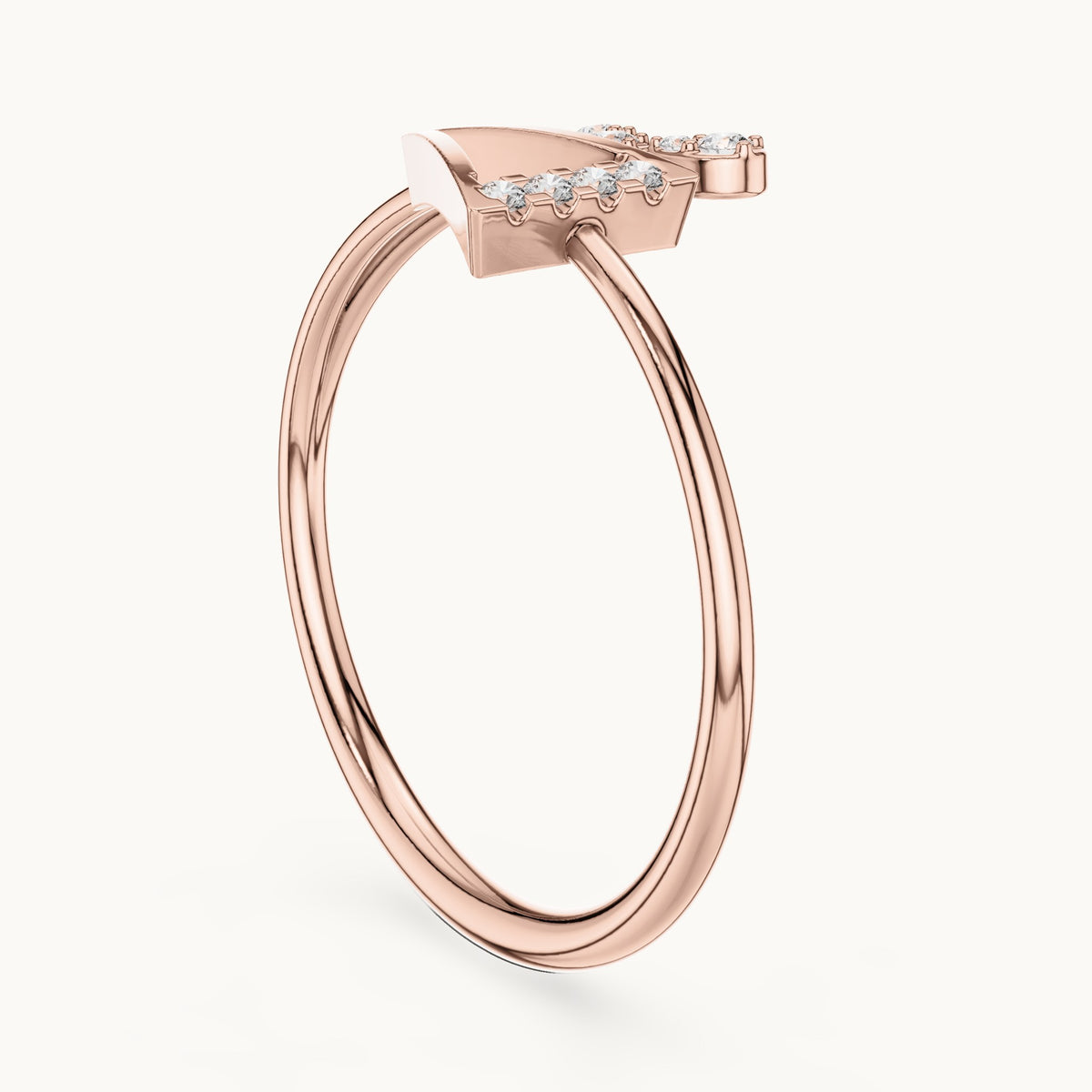 Round lab-grown diamond chevron leaf ring in rose gold, 0.076 CT TW, view 1