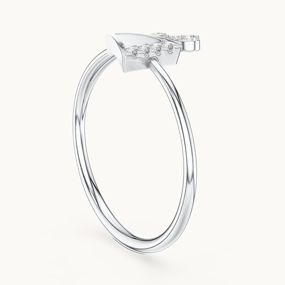 Round lab-grown diamond chevron leaf ring in white gold, 0.076 CT TW, view 1