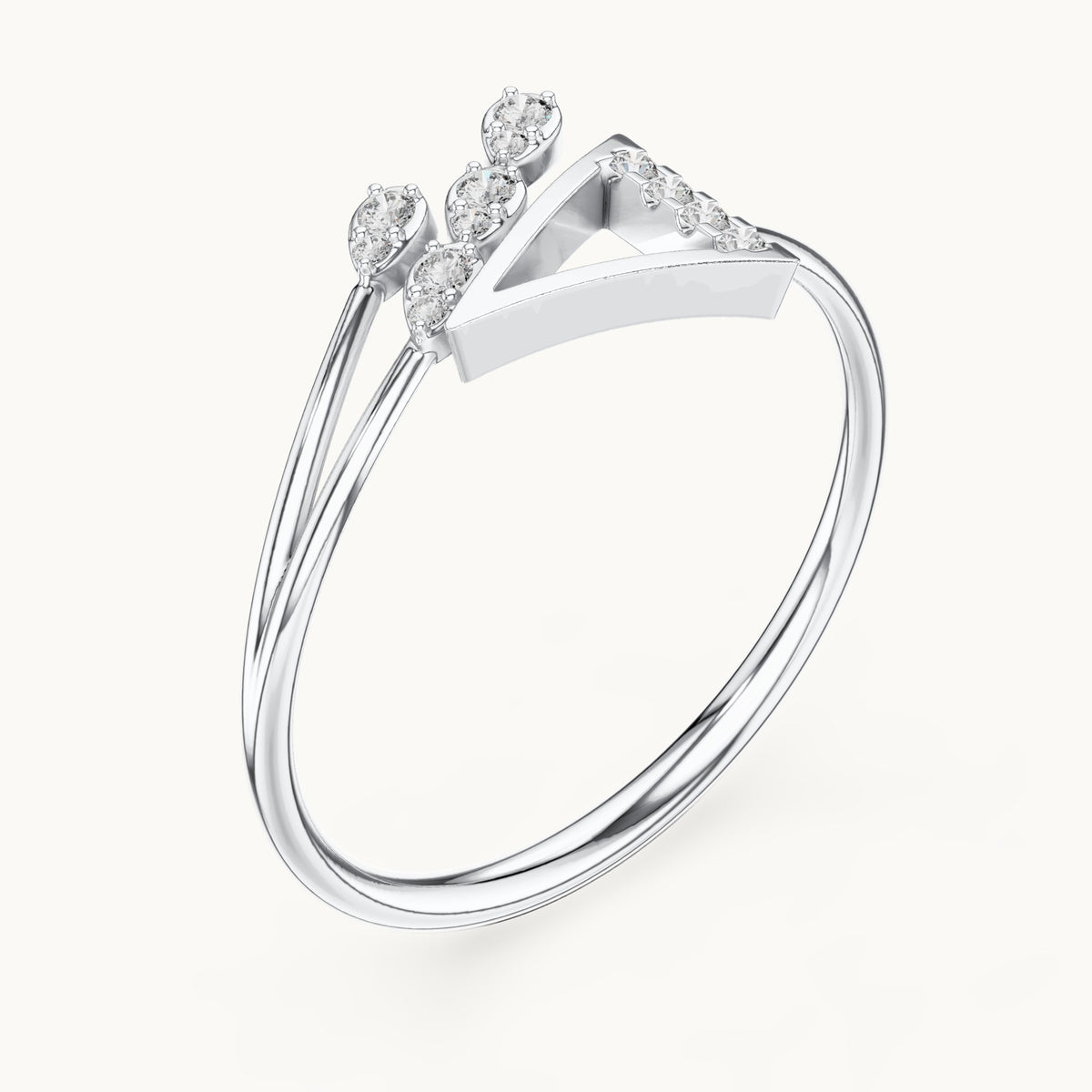 Round lab-grown diamond chevron leaf ring in white gold, 0.076 CT TW, view 2