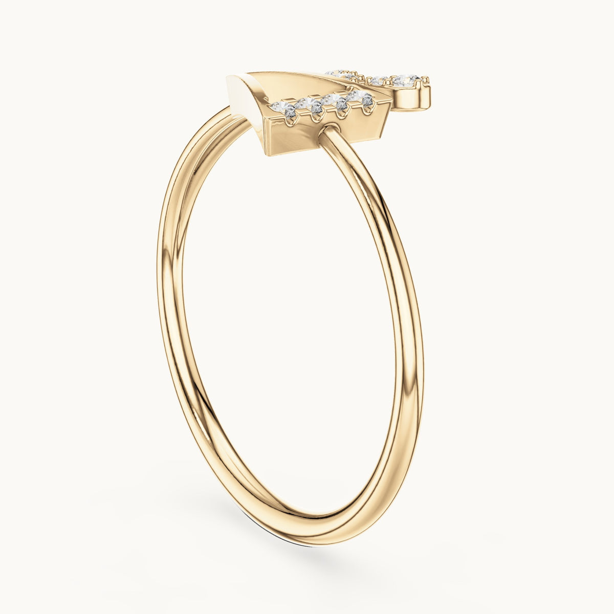 Round lab-grown diamond chevron leaf ring in yellow gold, 0.076 CT TW, view 1
