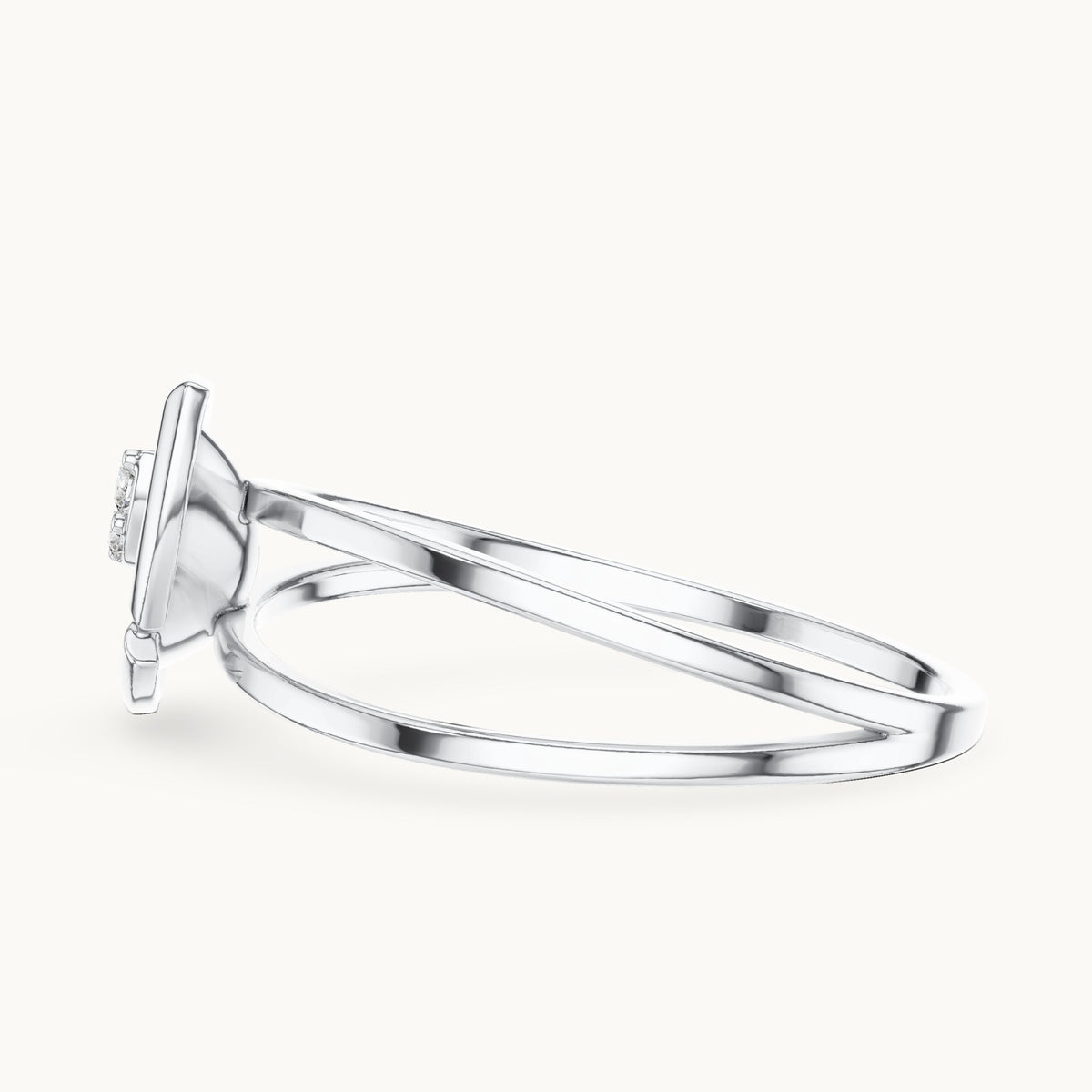 Round lab-grown diamond split band marquise frame ring in white gold, 0.03 CT TW, view 3