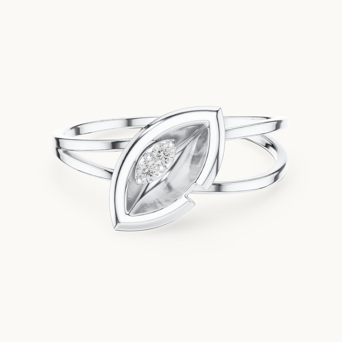 Round lab-grown diamond split band marquise frame ring in white gold, 0.03 CT TW, view 4